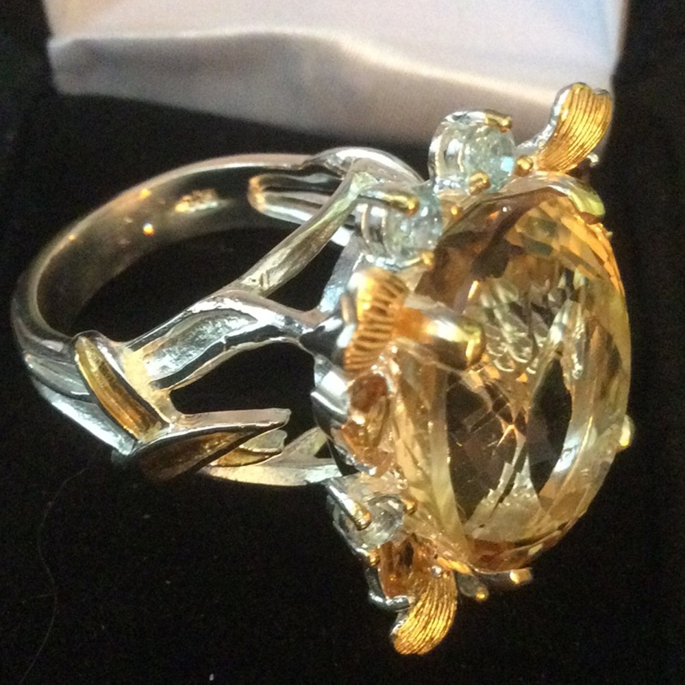 Magnificent,  Large AA+ Genuine Citrine & Tourmaline  Ring - Picture 7 of 13